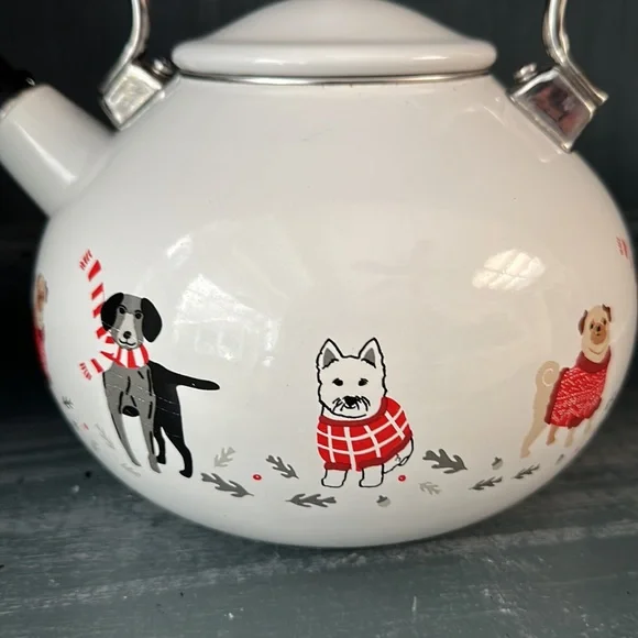 Martha Stewart Collection 2-Qt. Holiday Dogs Tea Pot Kettle Enamel on Steel - Picture 3 of 8